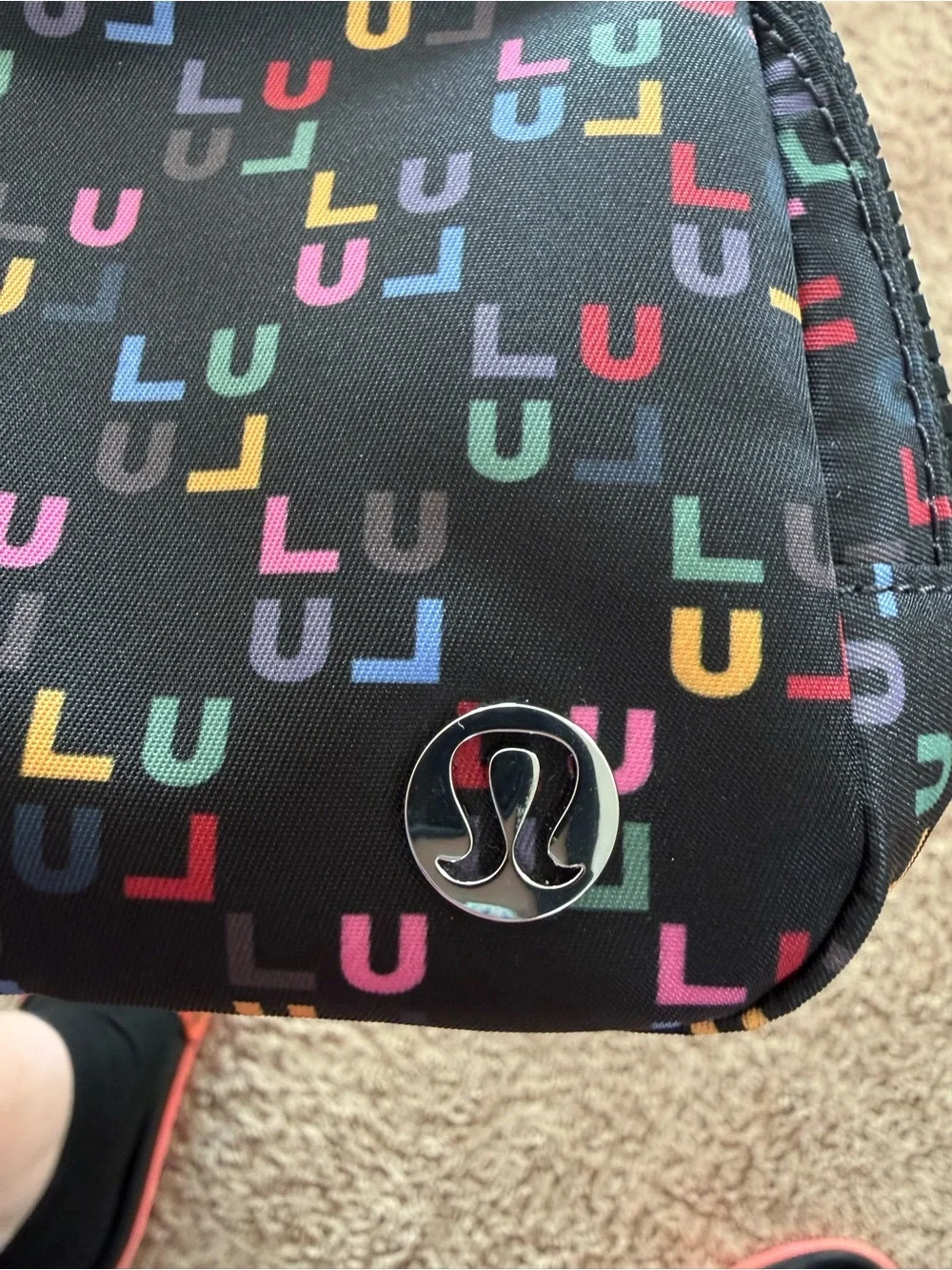 lululemon athletica Black belt bag with Multicolor with spell out Print